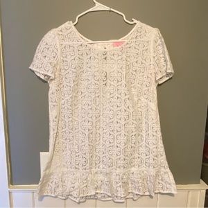 Lilly Pulitzer White Lace Peplum Short Sleeve Blouse Size S